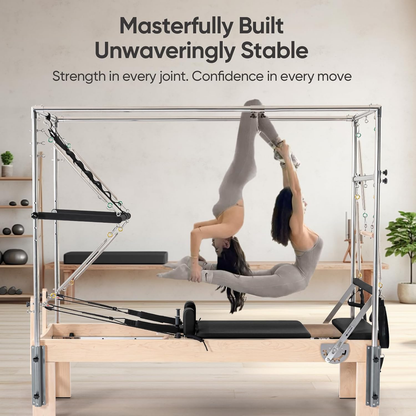 Pilates Reformer Kit, Deluxe Premium Maple Machine with Reformer Box, Jump Board & Adjustable Resistance, Smooth Glide for Home or Studio