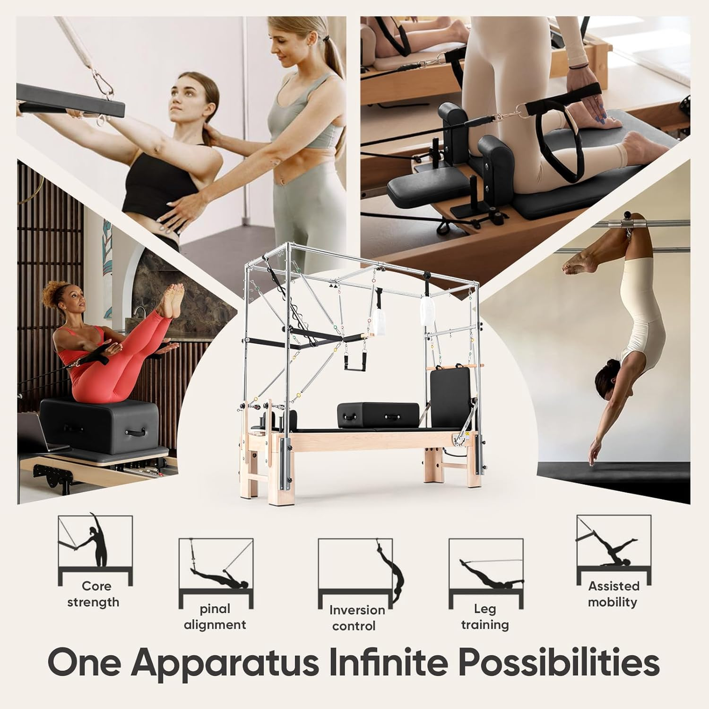 Pilates Reformer Kit, Deluxe Premium Maple Machine with Reformer Box, Jump Board & Adjustable Resistance, Smooth Glide for Home or Studio