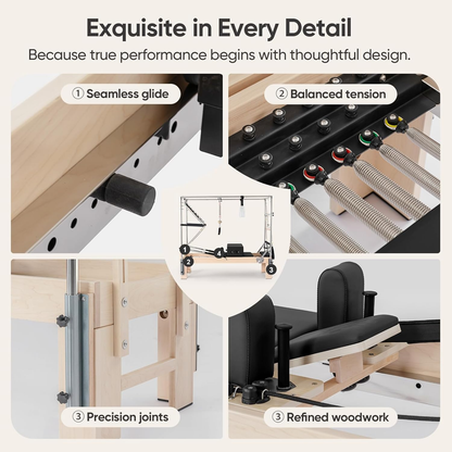 Pilates Reformer Kit, Deluxe Premium Maple Machine with Reformer Box, Jump Board & Adjustable Resistance, Smooth Glide for Home or Studio