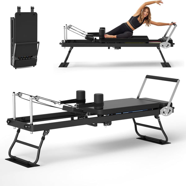 Foldable Pilates Reformer for Home Use Pilates Reformer Machine with Adjustable Resistance Bands Space-Saving Pilates Machine for Core Strength&Full Body Workout